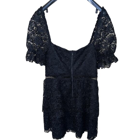 Bardot Dress Womens 12 Sexy Black Lace Puff Sleeve Tiered Mini Party Cocktail - Picture 9 of 14